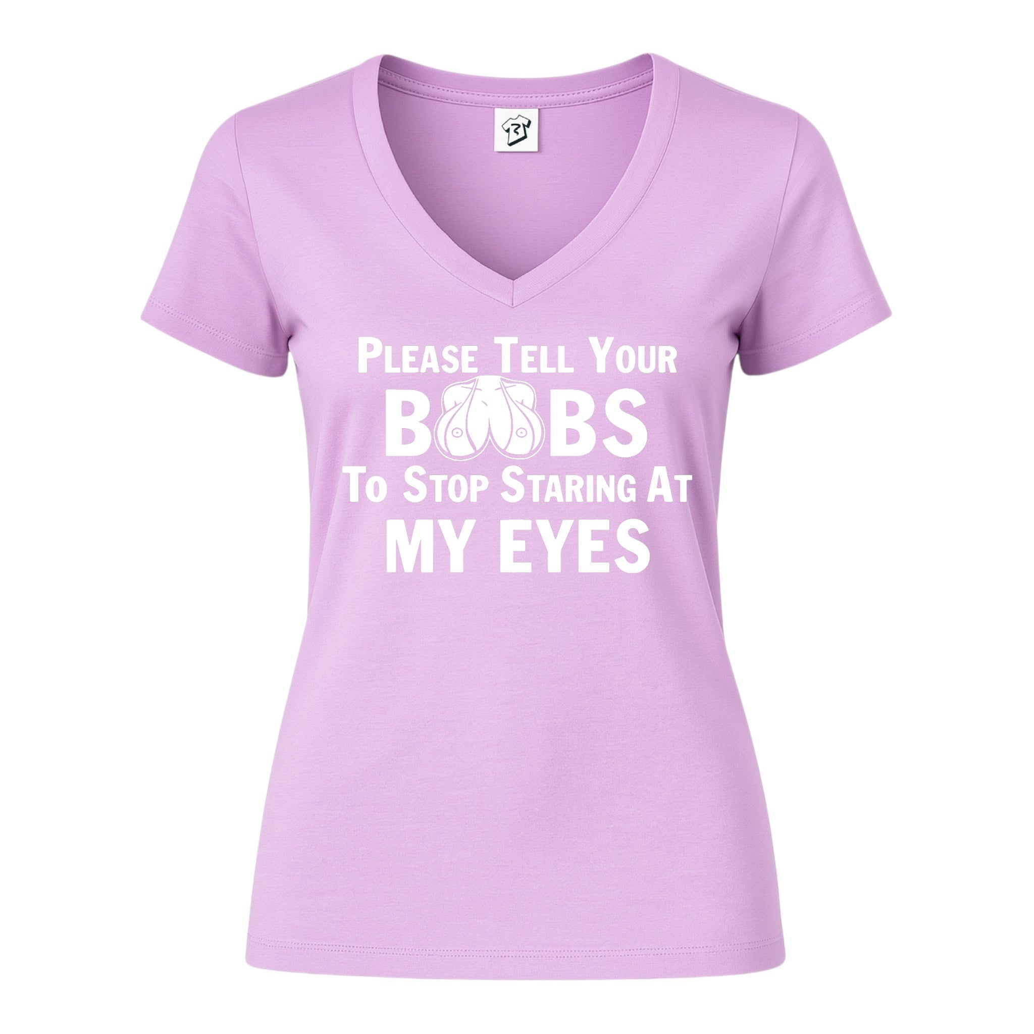 Tees Club v-neck t-shirt Please Tell Your Boobs to Stop Staring At My Eyes - V-Neck Tee Black Size S detail